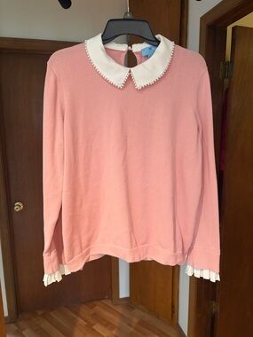 CeCe Pink Knit Sweater with Pearl-Trim Collar